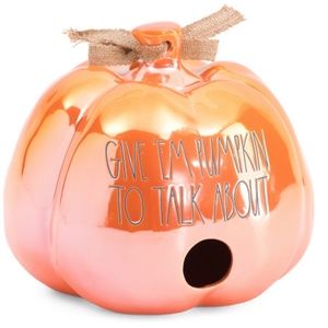 NIB RAE DUNN  9" X 8" LUSTER BIRDHOUSE PUMPKIN "GIVE 'EM PUMPKIN TO TALK ABOUT"